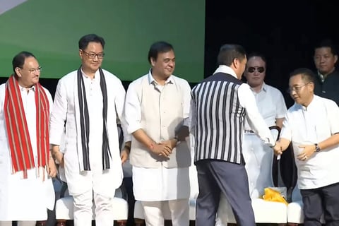 Pema Khandu being greeted by Sikkim CM Prem Singh Tamang